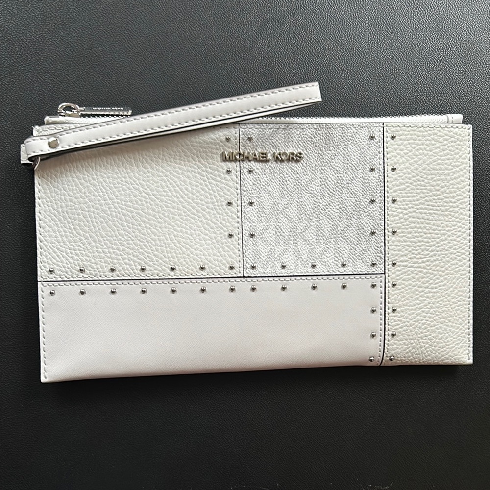 Michael Kors Silver and White Wristlet